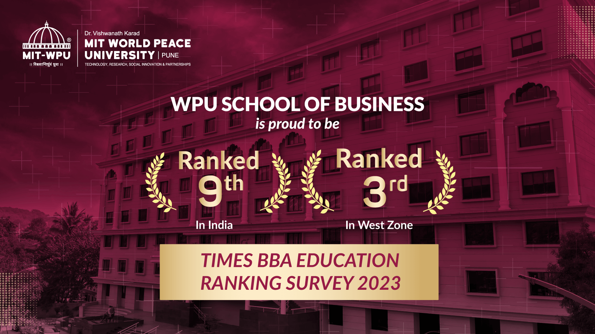 MIT-WPU School of Business secures 9th rank in the India & 3rd among all the West Zone Business Schools.
