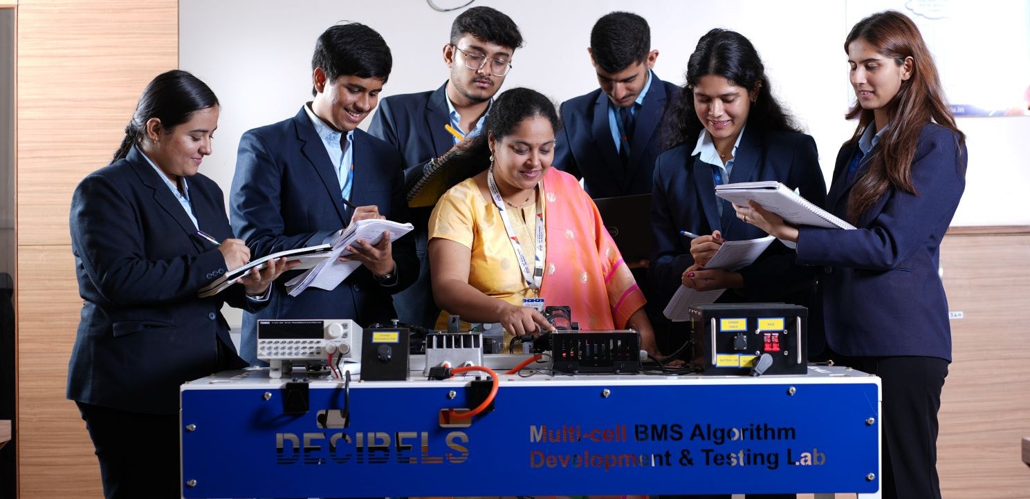 Students working in electronics and electrical engineering lab at MIT-WPU Electronics and Electrical Engineering Department