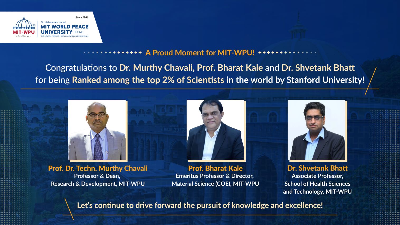 Congratulations Dr. Murthy Chavali, Dr. Bharat Kale and Dr. Shvetank Bhatt for ‘Stanford's Top 2% Scientists’ Recognition